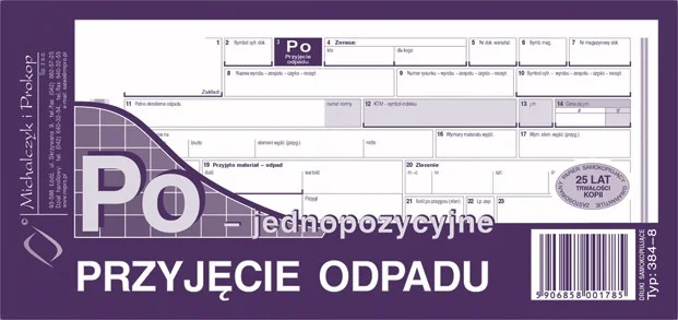 384-8 Po przyjęcie odpadu jednopozycyjne