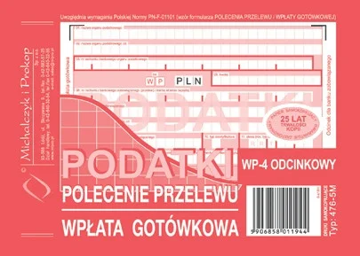 476-5M Podatki polecenie przelewu - wpłata gotówkowa - 4-odcinkowe