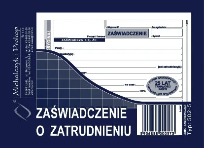 502-5 Zaświadczenie o zatrudnieniu