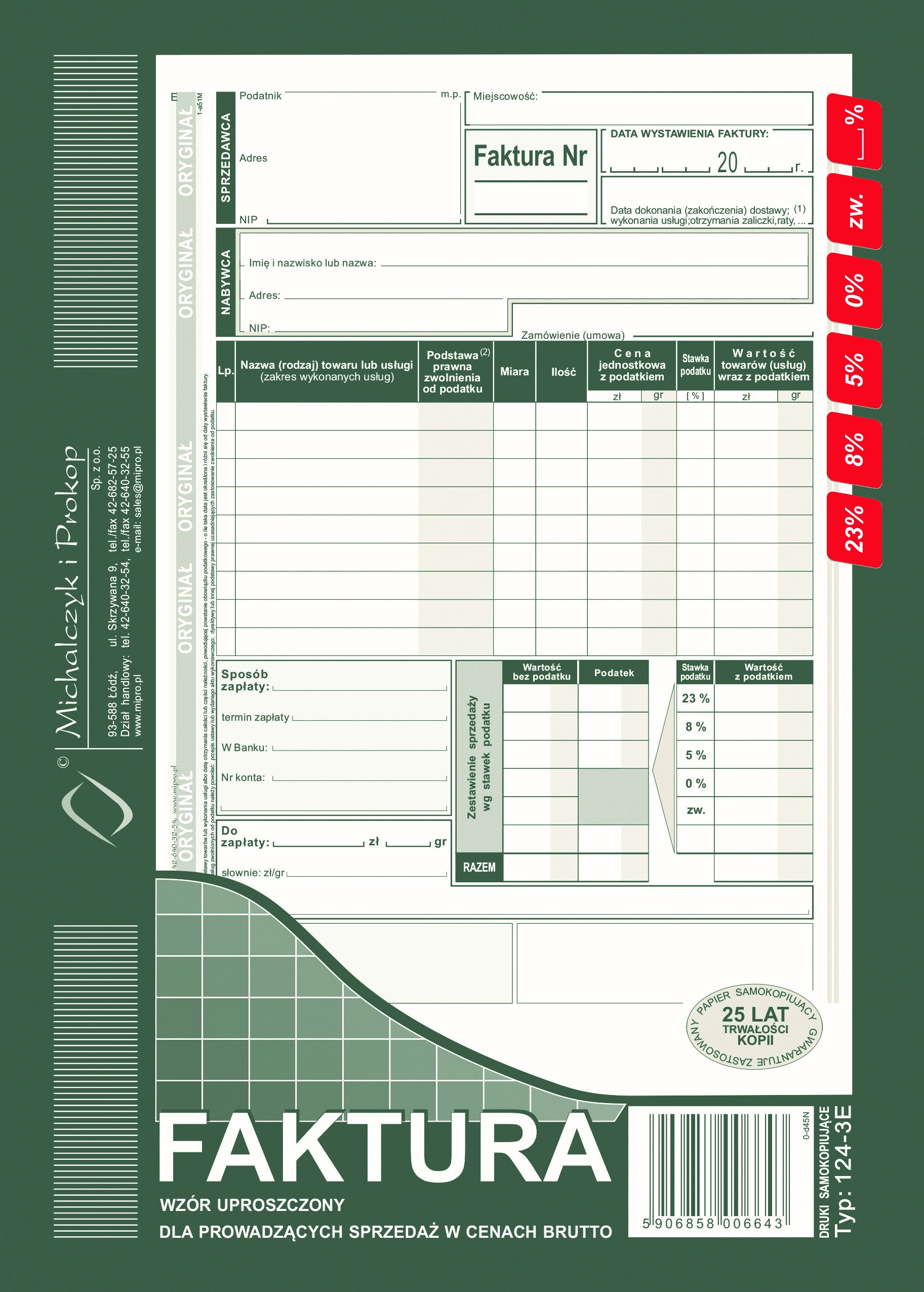 124-3E Faktura wzór uproszczony dla prowadzących sprzedaż w cenach brutto