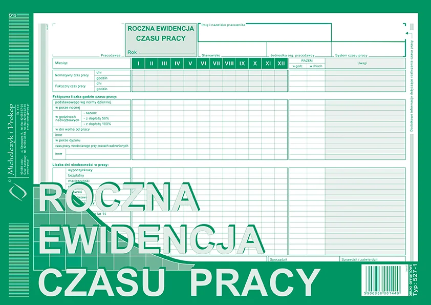 527-1 Roczna ewidencja czasu pracy