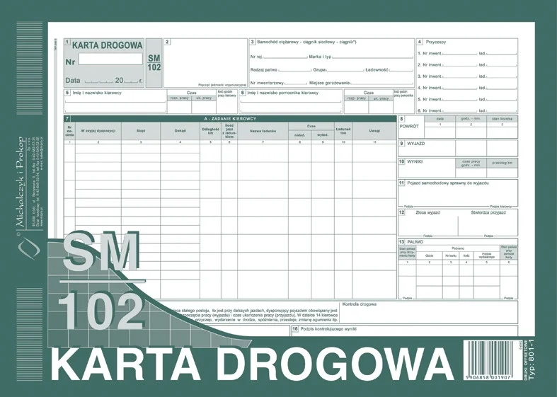 801-1 Karta drogowa sm/102 (samochód ciężarowy)
