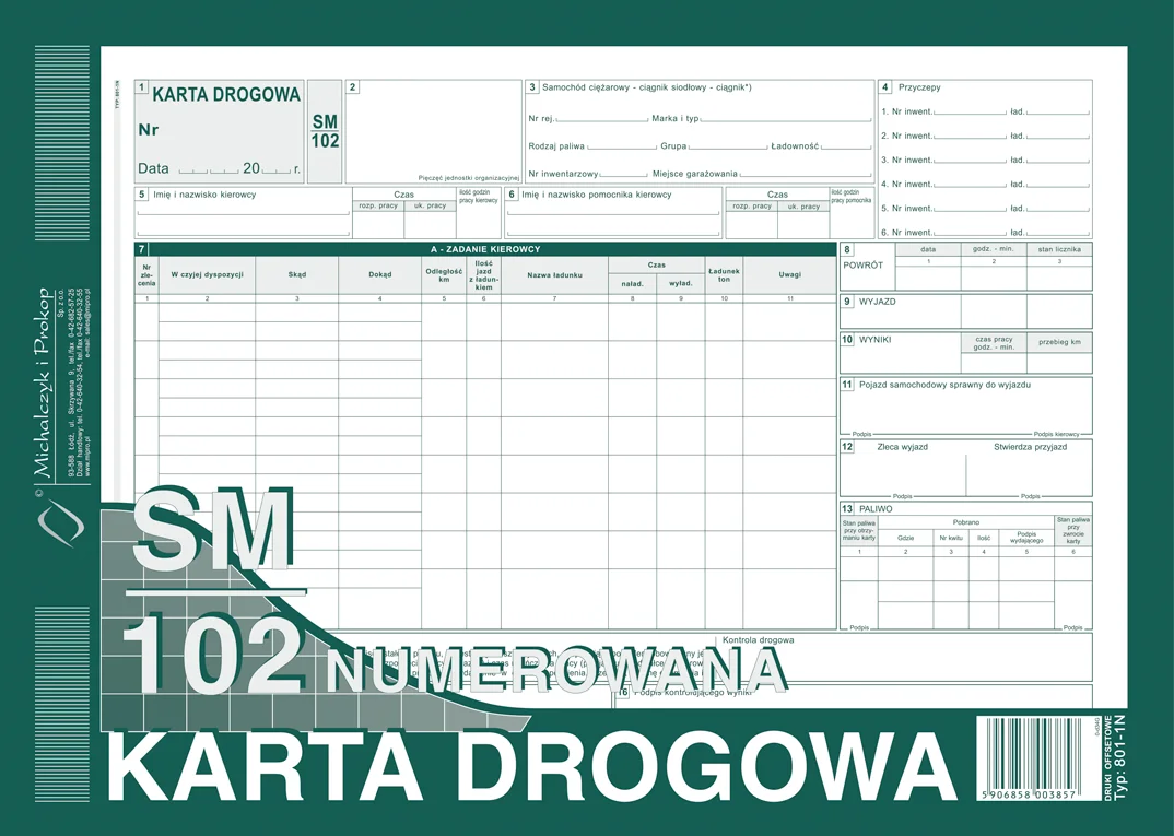 801-1N Karta drogowa sm/102 numerowana (samochód ciężarowy)