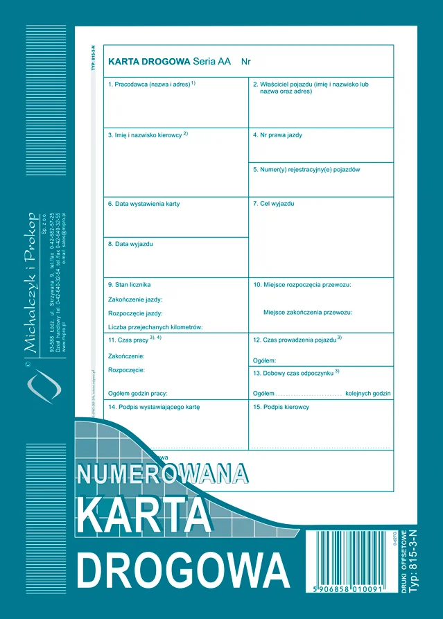 815-3N Karta drogowa (numerowana)