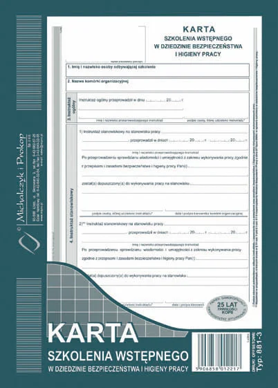 881-3 Karta szkolenia wstępnegow dziedzinie bezpieczeństwa i higieny pracy