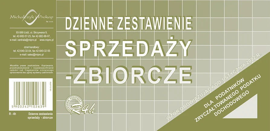 R4h Dzienne zestawienie sprzedaży - zbiorcze (dla podatników zryczałtowanego podatku dochodowego)