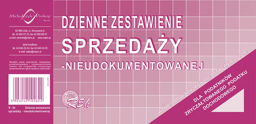 R5h Dzienne zestawienie sprzedaży - nieudokumentowanej (dla podatników zryczałtowanego podatku dochodowego)