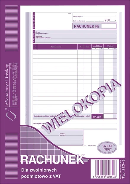 223-3 Rachunek dla zwolnionych podmiotowo z VAT